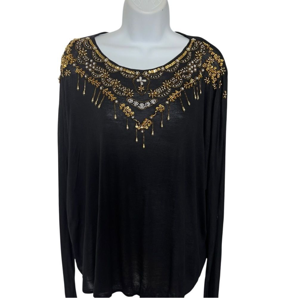 Jane Ashley Black Beaded Embellished Top Size L